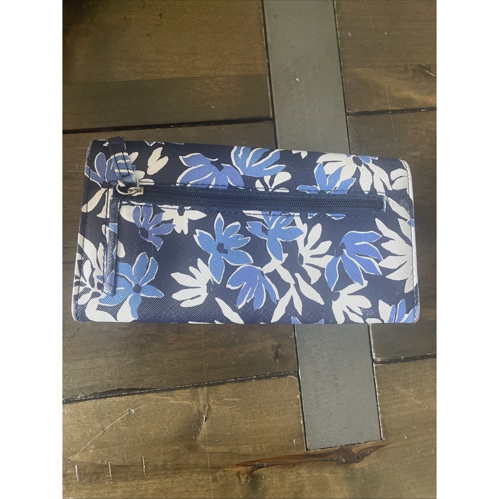 Nautica Floral RFID Trifold Wallet Womens Size OS Blue Vegan Leather Clutch - Picture 7 of 8